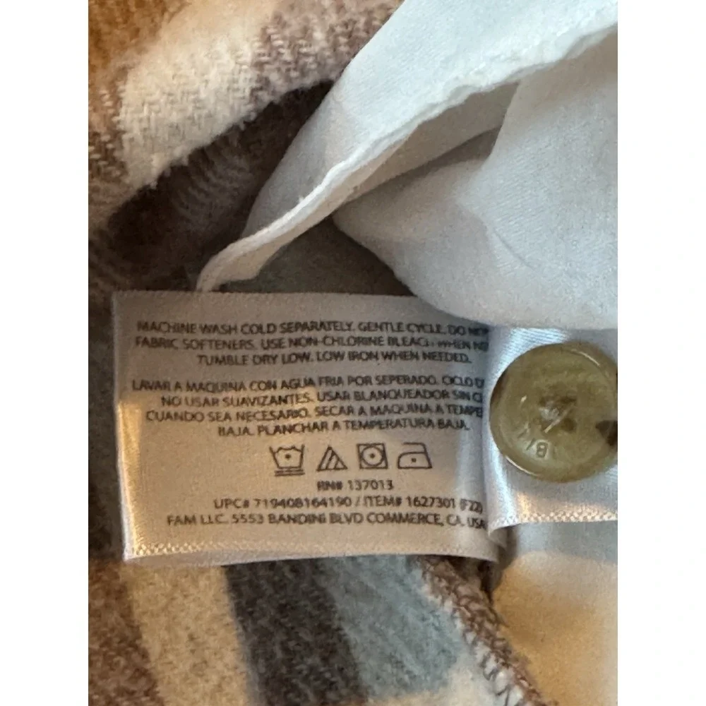 Banana Republic Women's Plaid Shacket Jacket Medium Taupe Cream Button Front
